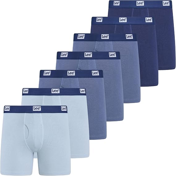 Lee Mens Underwear, 7 Pack Cotton Stretch Tagless Breathable Boxer Briefs