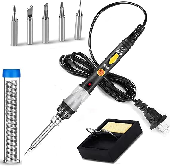 Soldering Iron Kit, Portable Soldering Gun with ON/OFF Switch, Adjustable Temperature 200~450C,5 pcs Soldering Iron Tips, Solder Wire, Stand, Welding Tool