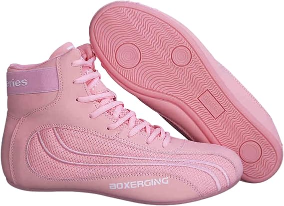 High Top Boxing Shoes,Wrestling Boxing Shoes,Wrestling Shoes Men,Boxing Footwear,Wrestling Combat Trainers Shoes,Non-Slip,Shock Absorption,for Wrestling,Weightlifting,Martial Arts Pink