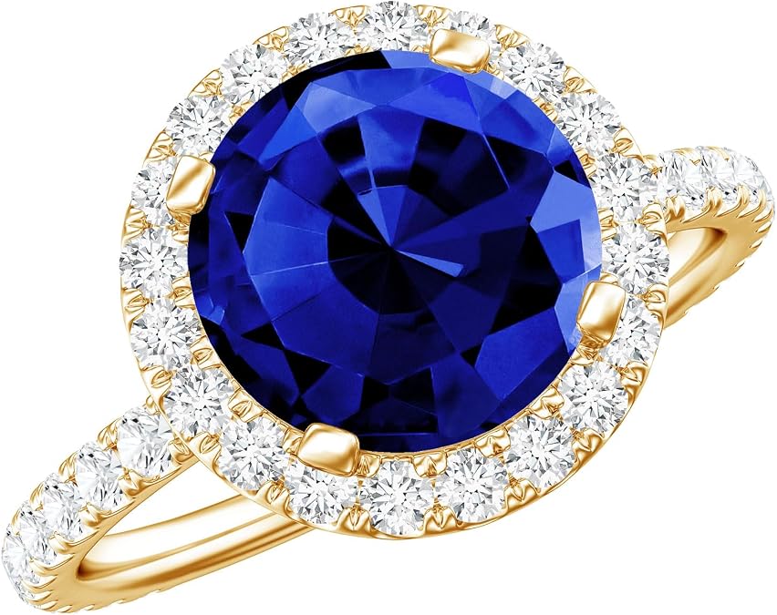 2 Ct Lab Grown Blue Sapphire Diamond Halo Engagement Ring, AAAA Quality