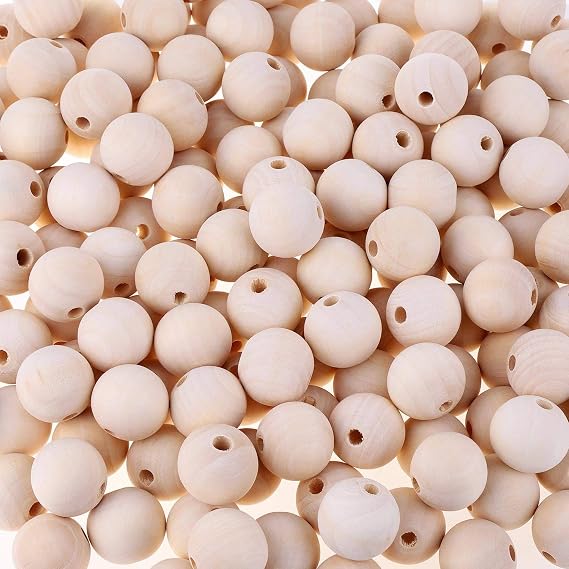 200Pcs 25mm Wooden Beads, Paxcoo Natural Large Wood Beads Bulk for Crafts, Wooden Beads Garland and Jewelry Making