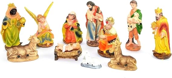 12Pcs Nativity Scene Set Large - Christmas Crib Manger Jesus Birth Hand Painted Resin Figurine for Stable Sculpture, Traditional Xmas Home Decorations