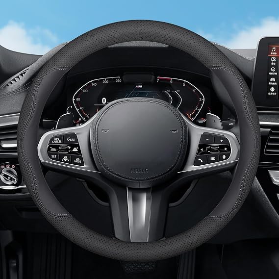 Steering Wheel Cover for Toyota Tacoma Tundra Sequoia 4Runner 2/4 Door SR5 Trail Limited TRD Pro Platinum Off Road 4x4 Sport Car Accessories, 2026 Leather 15.5-16 inch Black