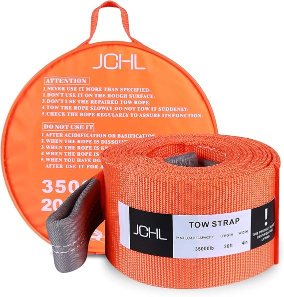 Recovery Tow Strap Heavy Duty Draw String 4" x20ft 35000LBS (18TON) Rated Capacity Off Road Towing Rope Reinforced Loops Storage Bag Emergency Tow