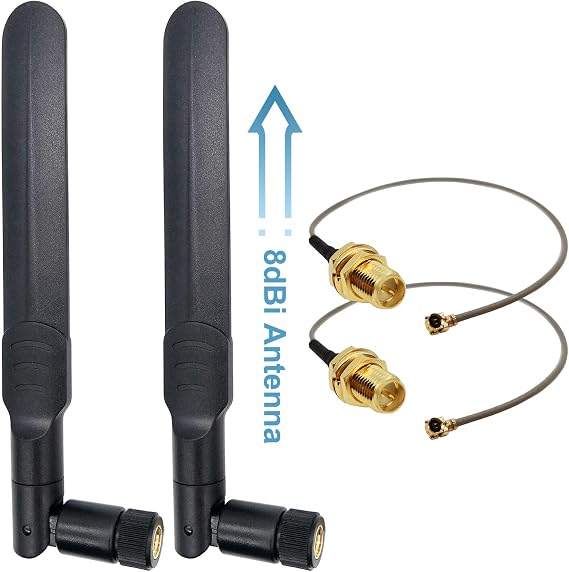 WiFi Antenna Dual-Band 8dBi RP-SMA Male MHF1 U.FL Cable for Mini PCIe Card