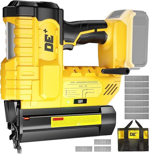 DeForce 18GA Cordless Brad Nailer, 2" Nail Gun for Dewalt 20V Max Battery, 2 IN 1 Electric Stapler, 2026 Upgraded Tool-Free Jam Release, 2 Modes, Adjustable Depth, 1000pcs Nails(No Battery), Yellow