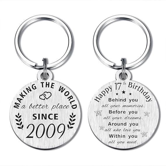 ABNTY 17th Birthday Gifts for Girls Boys, 17 Year Old Birthday Keychain, Born in 2009 Gifts, 2009 Birthday Decorations