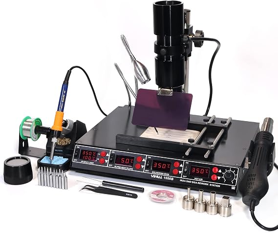 YIHUA 1000B Hot Air Station Soldering Station Infrared Lamp Preheater 4-in-1 SMD BGA Rework Station with 20 Pcs Soldering and Desoldering Accessories(UK Plug)