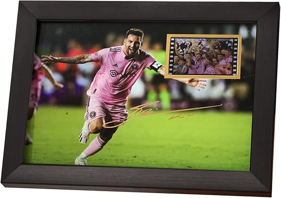 veratwo Signed Soccer Ball Messi Poster Framed Photo Gift, 8x6 Inches