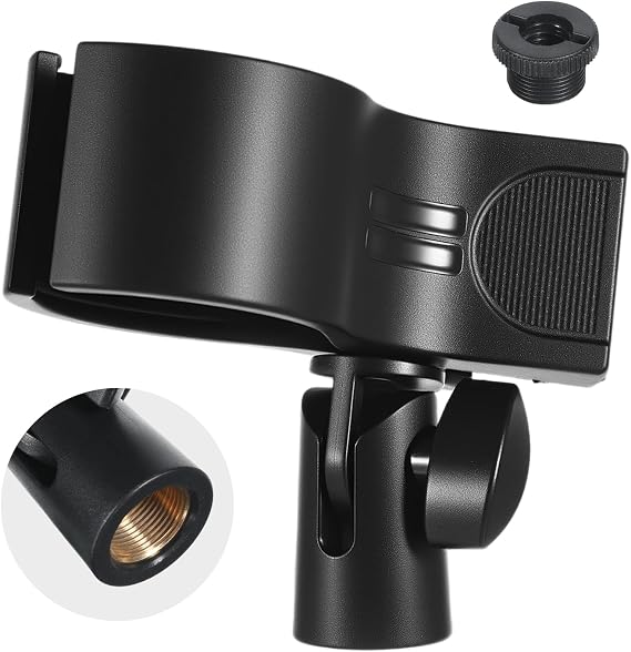 Universal Mic Clip Holder Microphone Stand Holder Clamp Microphone Stand Clips Fit for Most Condenser and Wireless Microphones with OD 1.26" from 2.3"