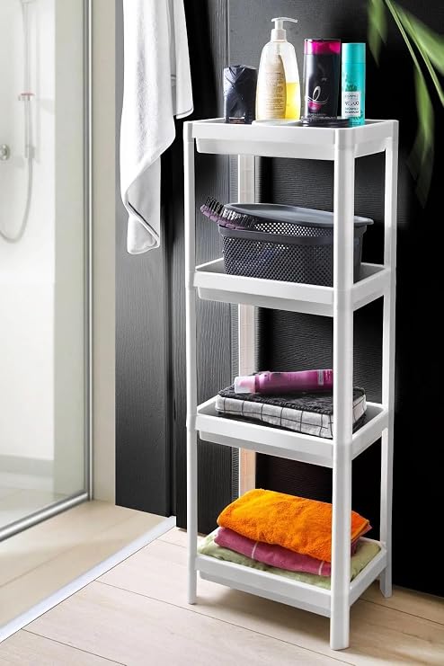 Orret Home 4 Tiers Snap-on Plastic Bathroom and Kitchen Organizer, Easy-to-Assemble 4 Tiers Shelf, Ideal for Use in the Kitchen and Bathroom, Durable Storage Solution (White)