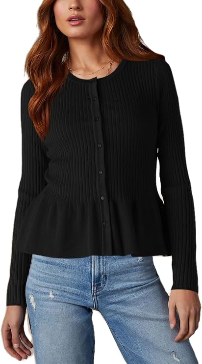 Beautiful Nomad Women's Peplum Tops Knit Ruffle Cardigan Sweater