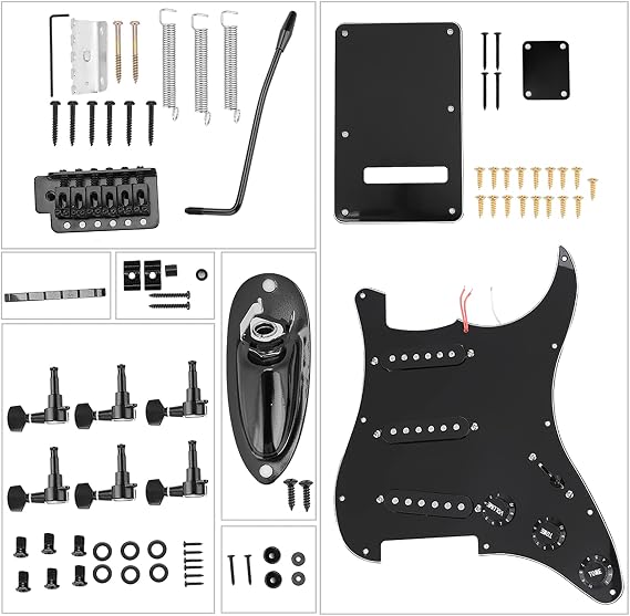 Complete DIY Electric Guitar Kit for ST Style Guitars, Black Finish with Pre-Cut Installation Holes, Full Assembly Required