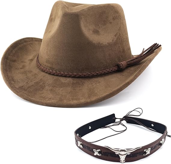 Western Cowboy Hat for Women Men Wide Brim Suede Felt Hats Cowgirl Country Hats for Rodeo,Dress,Outdoor
