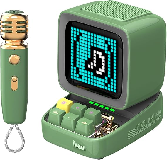 Divoom Ditoo-Mic Karaoke Mikrofonlu Uyarlanabilir Piksel Ekranlı Bluetooth Hoparlör-Hediye Kutulu (Yeşil)