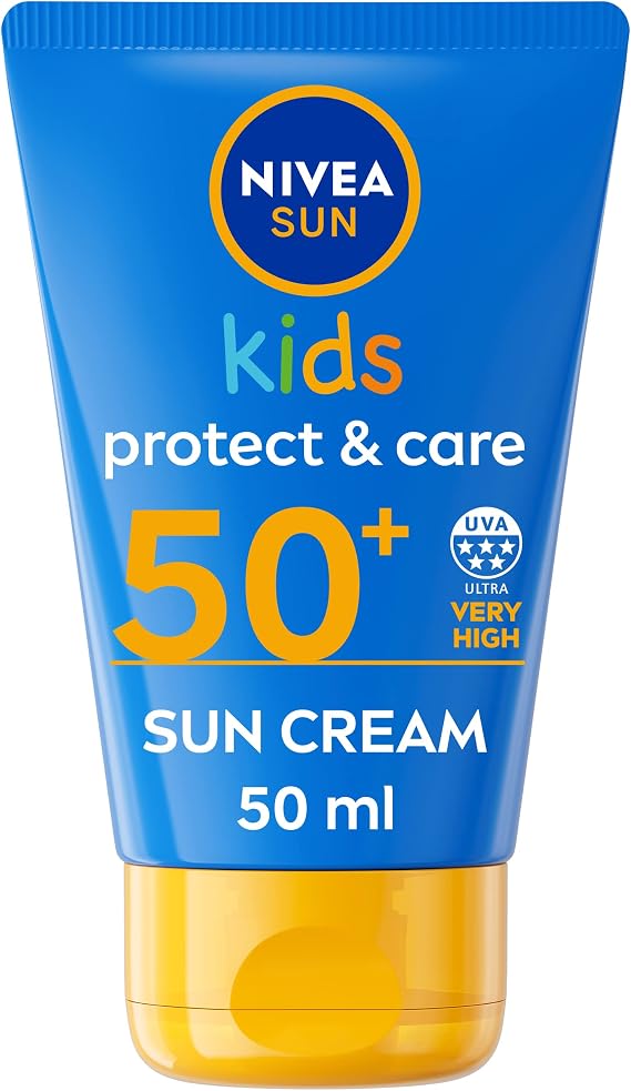 NIVEA SUN Kids Protect and Care SPF 50+ To Go Lotion (50ml), Water-Resistant Sunscreen, Kid's Sun Cream Provides Highly Effective UVB and 5 Star UVA Protection