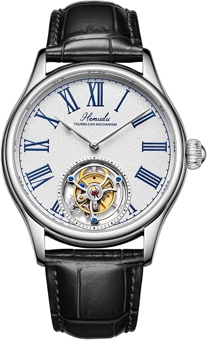 HEMUDU Original Tourbillon Movement Mechanical Skeleton Watches, Sapphire Stainless Steel Luxury Waterproof