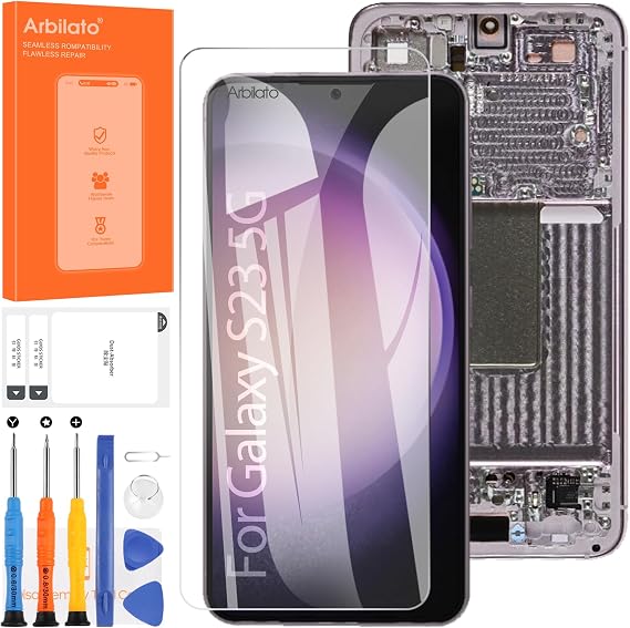 AMOLED Screen for Samsung S23 5G Screen Replacement S23 LCD Screen SM-S911B Touch Display Digitizer Assembly Repair Parts with Frame(Black with Fingerprint Function)(Only for US Version) (Purple)
