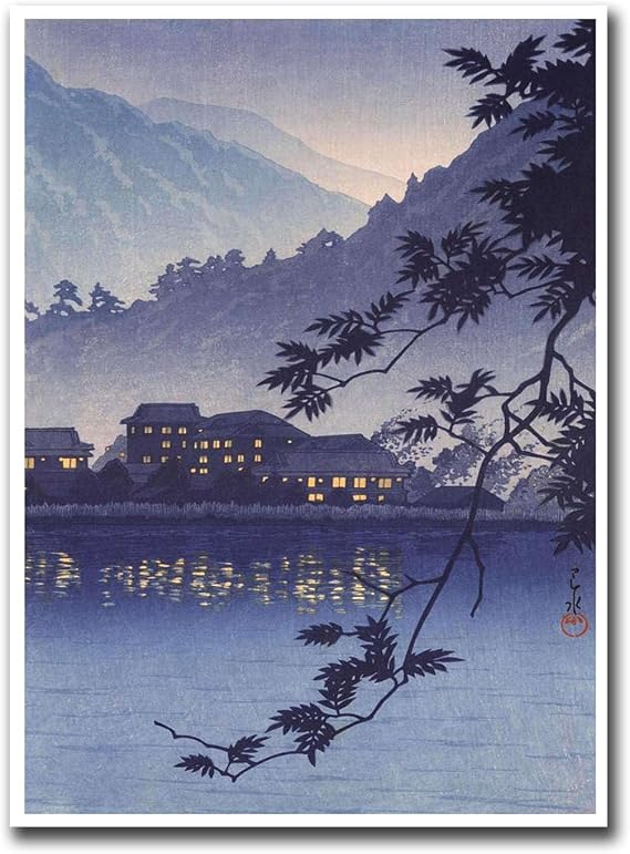 YOUXIGOUYUE Wall Art Canvas Print Kawase Hasui Umoto Onsen UkiyoE Japanese Illustration Living Room and Bedroom Home Decoration 12x18inch