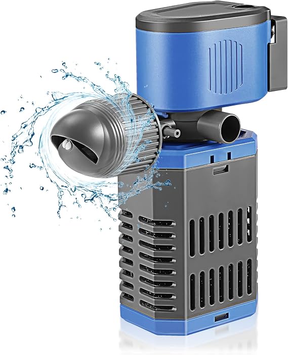 Fish Tank Filter, Internal Aquarium filter for Clean Water, Adjustable Air Flow, Air Pump, Silent, Make Waves (1000LPH,11W)