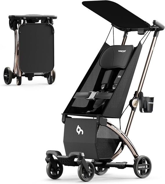 Beberoad R1 Auto-Fold Travel Stroller for Airplane, Lightweight, Black