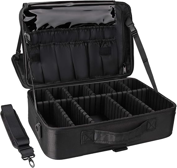 Relavel Travel Makeup Train Case Cosmetic Case Organizer Portable Artist Storage Bag with Adjustable Dividers for Cosmetics Makeup Brushes Toiletry Jewelry Digital Accessories