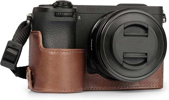 Mega Gear Genuine Leather Half Camera Case for Sony Alpha a6700 - Stylish and Protective (Brown)