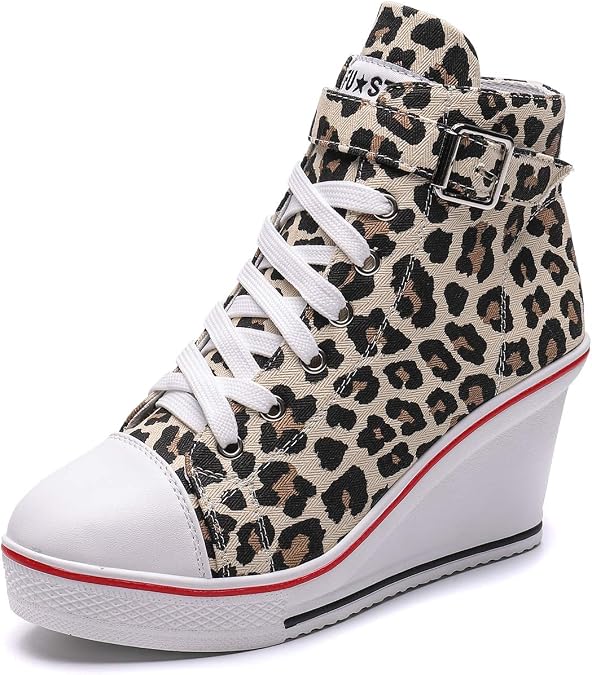 Women's Canvas High-Heeled Shoes Fashion Sneakers Casual Shoes for Walking Platform Wedges Pump Shoes