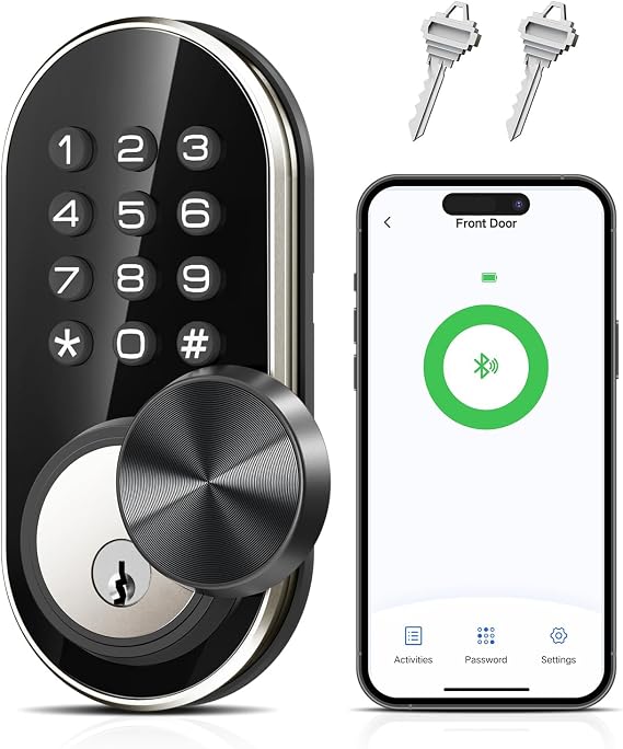 TEEHO TE341 Smart Keyless Entry Door Lock with App Control, Digital Keypad Bluetooth Electronic Deadbolt with Auto Lock, Easy Installation - Silver