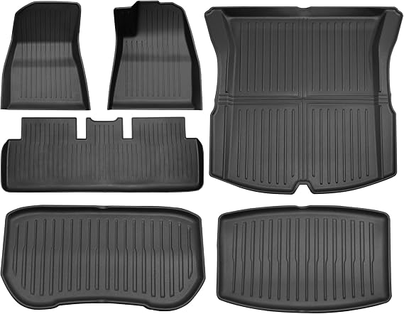 SUPER LINER Tesla Model 3 Floor Mats 2024 2025 2026 All-Weather Floor Mats Set (6 Pieces) | Custom Fit, Pet & Child-Friendly | Model 3 Highland Cargo Liner Rear Cargo Tray Trunk Interior Accessories