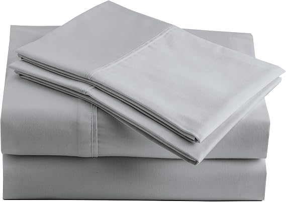 Peru Pima 600 Thread Count Sateen Twin Sheet Set - 100% Peruvian Pima Cotton, 3 Piece (Flat, Fitted, 1 Pillowcase) - Cooling, Crisp, Deep Pocket, Hotel Quality Bedding - Slate