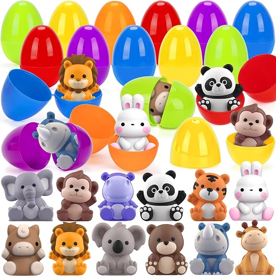 KMUYSL Easter Eggs Fillers with Toys, Prefilled Easter Eggs, 12Pack Plastic Easter Eggs with Finger Puppets, Easter Party Favors for Kids, Toddler Easter Basket Stuffers, Easter Gifts for Boys Girls
