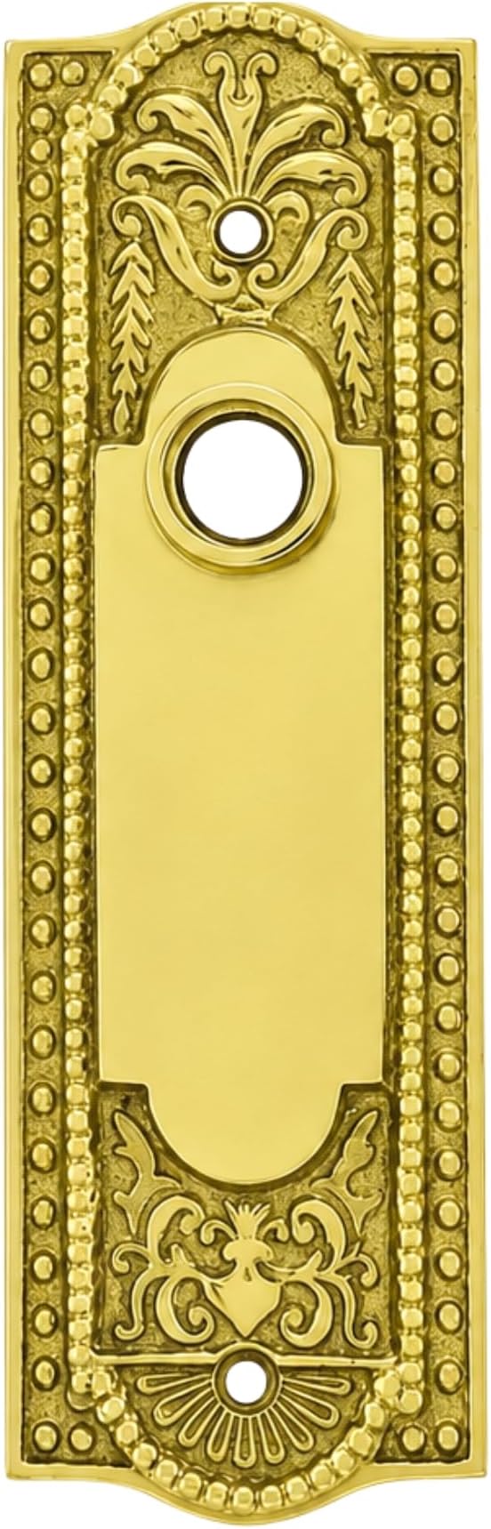 Renovators Supply Manufacturing Victorian Solid Brass Door Plate Without Keyhole for Knob or Lever, Beaded Design 7 1/4" H