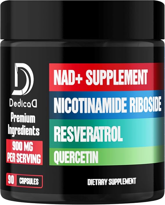 DEDICAD NAD Supplement with Liposomal Nicotinamide Riboside 900mg NR, Resveratrol, Quercetin - 90 Capsules - Cellular Production & Restoration, Aging Well, Vitality