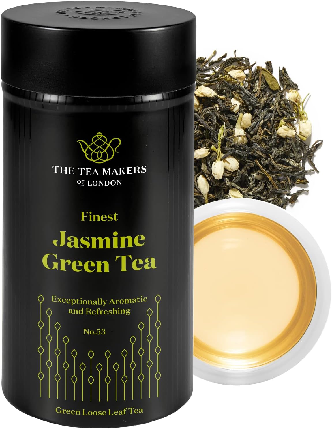 Jasmine Green Tea Loose Leaf - Natural Blend of Chinese Green Tea & Essential Oil - Sweet & Summery Notes of Jasmine Blossoms - 125g Caddy by The Tea Makers of London