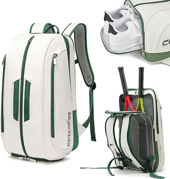 Breathable Ergonomic Women & Men Tennis Bag with Sports Shoe Compartment, Padel Backpack for Travel Laptop