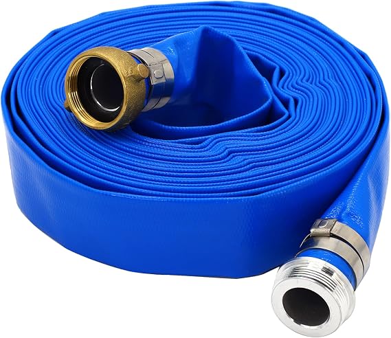 DAVCO 1.25" ID x 25 ft Pool Backwash Hose, Heavy Duty Reinforced Blue PVC Lay Flat Water Discharge Pump Hoses For Swimming Drain Pools and Clean Filters, With Aluminum Pin Lug Fittings