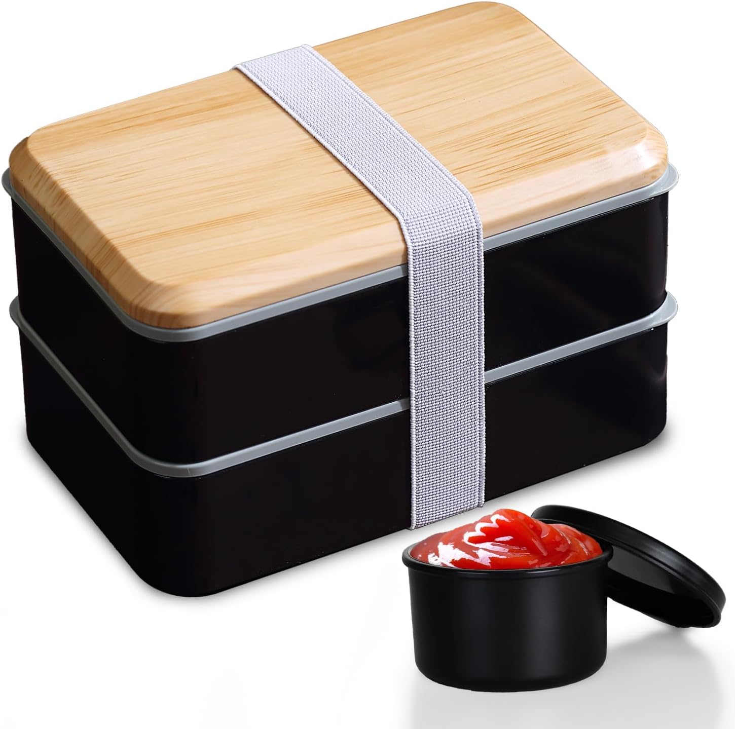 1400ml Bento Box Adult Lunch Box Large with 2 Layered Stackable Compartments & Utensil Set Cute Japanese Lunch Box Leak-Proof MicrowaveDishwasher Safe, 47oz Black