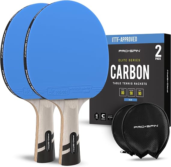 PRO-SPIN Table Tennis Bats | ITTF Approved Rubber | 7-Ply Blade with Carbon Fibre | 2.0mm Sponge | Professional Ping Pong Racket with Protective Cover