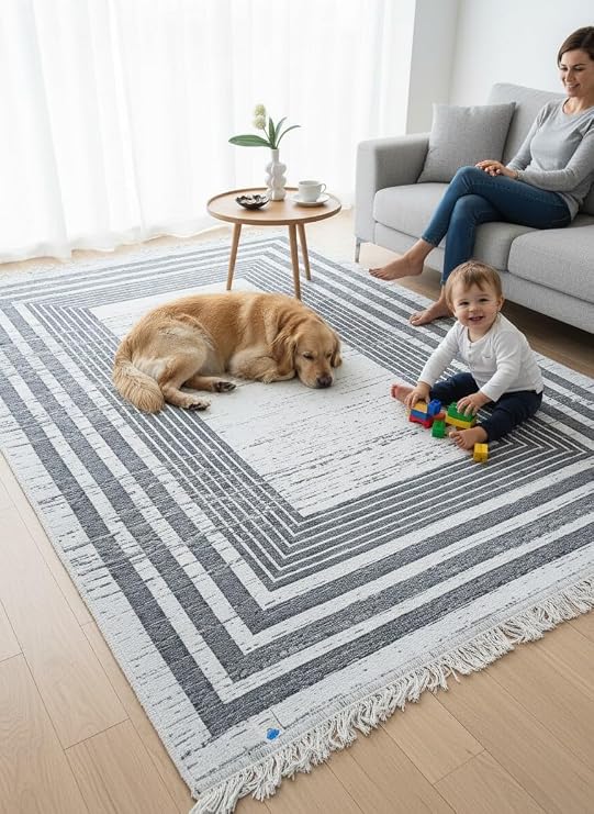 Rug Double Sided Bohemian Series Woven Rug Grey-White