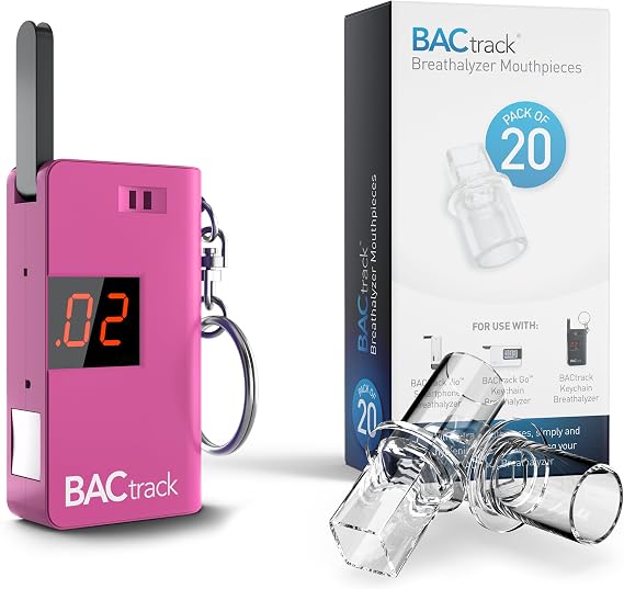 BACtrack Keychain Breathalyzer (Pink) & 20 Breathalyzer Mouthpieces