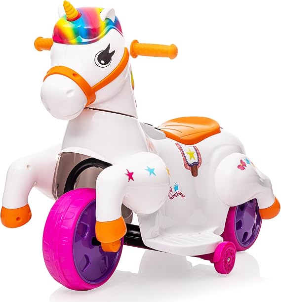 TOBBI Electric Unicorn Ride on Toy Battery Car for Kids Ages 3+ Years