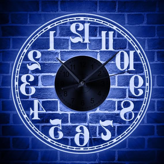 The Geeky Days Backwards Wall Clock with LED Backlight Luminous Remote Control Reverse Clock Wall Watch Lighting Home Decor Timepieces Pranks and Gags Gift