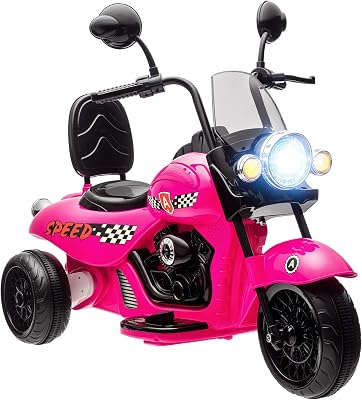 Qaba Electric Motorcycle for Kids, 3 Wheel 6V Battery Powered Chopper Motorbike, Ride on Motorcycle with Headlights, Music, Forward & Reverse for Boys and Girls Ages 3-6 Years, Pink