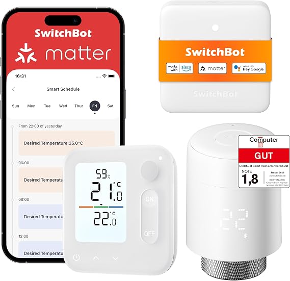 SwitchBot Smart Radiator Thermostat Panel Matter Combo – App & Timer Control, Energy-Saving, Easy Installation, Compatible with Apple Home