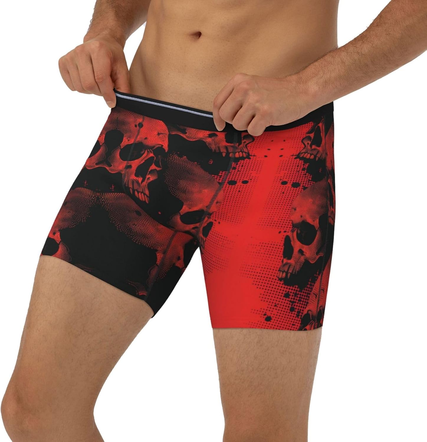 Novastar Mens Extended Length Boxer Briefs - Red And Black Abstract Skull Men Underwear Boxer Briefs With Elastic Band