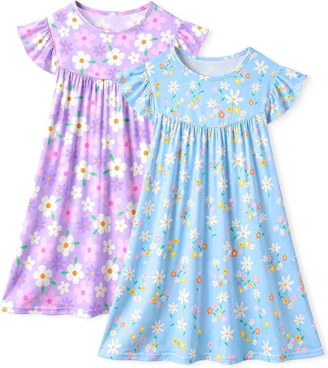 ICOSY Girls Nightgowns, Soft Pajama Dress for Toddler Girl 2-8Y, 2 PCS