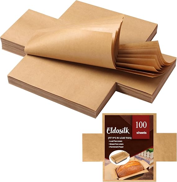 Unbleached Parchment Paper Loaf Pan Liner - Precut 9''x5'' Non-Stick, Fits 8.5''x4.5''/10''x5'' Loaf Pans, Heat-Resistant 430F BPA-Free Food-Safe for Bread Baking (100 Pcs)