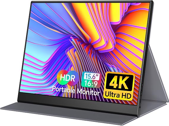 WGK 15.6 inch Portable Monitor 4K UHD 100%sRGB Travel Display HDMI/USB-C Compatible with Laptops, Desktops, Phones, PS, Mac, Xbox, Switch, and Other Gaming Devices Kickstand & Speakers VESA Mountable