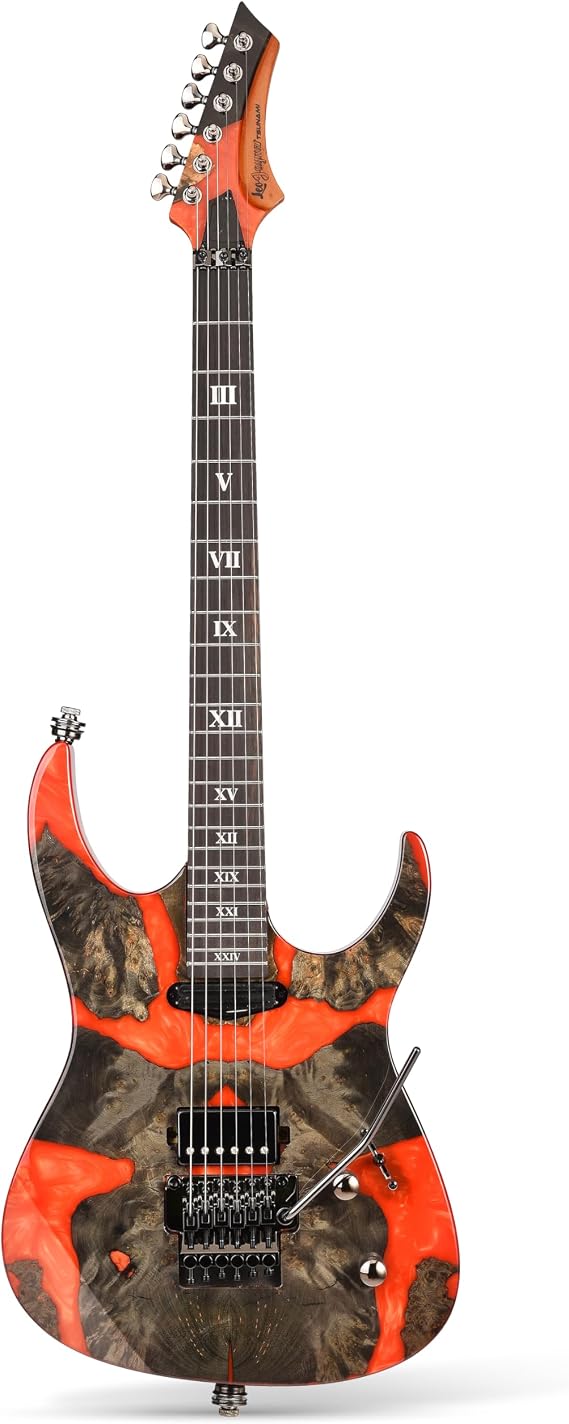 Leo Jaymz Tsunami Deluxe Mahogany Body & Roasted Maple Neck, HH Pickups with Rail, Double-Locking Tremolo, 24 Frets(Red Black)